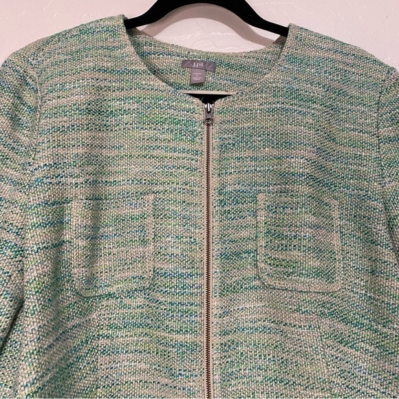 J. Jill Green Tweed Long Sleeve Stretch Linen Blend Zip Up Blazer Jacket Size L - Picture 7 of 10